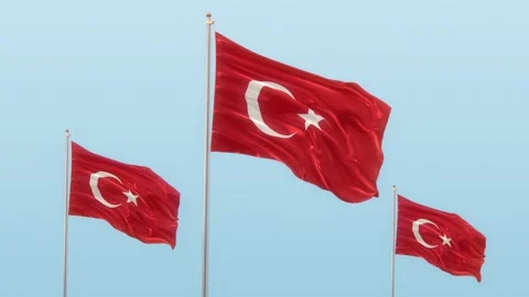 Turkey Flag blowing in the wind with a blue sky With Alpha, 3D rendering Video stock 147745122