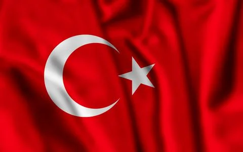 Turkey flag blowing in the wind. Waving colorful Turkish flag Stock Illustration