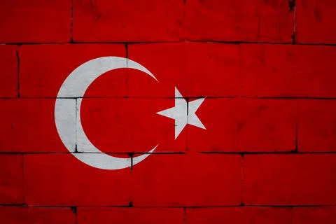 Turkey flag brick texture, 3d-render, painted wall and background. Stockfoto's