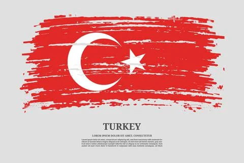 Turkey flag with brush stroke effect and information text poster, vector Stock Illustration