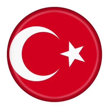 Turkey flag button 3d illustration with clipping path crescent moon star Stock Illustration
