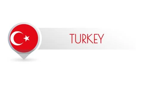 Turkey flag. Circle flag button in the map marker shape. Turkish country icon Stock Illustration