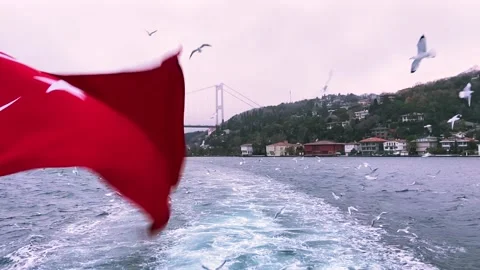 Turkey flag close-up. The fluttering of the Turkish flag against the backdrop of Stock Footage 202114295