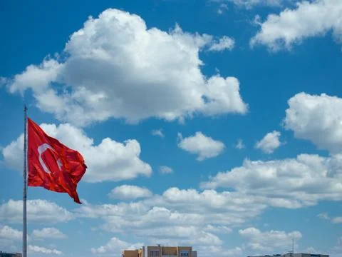 Turkey flag with clouds background. Stock Photos