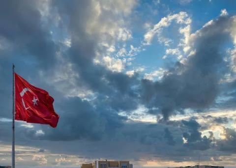 Turkey flag with clouds background. Stock Photos