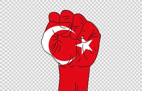 Turkey flag colored hand isolated on png or transparent  background, Symbols  Stock Illustration