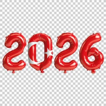 Turkey flag colors 2026 3d illustration, balloon numbers 3d rendering on tr.. Stock Illustration