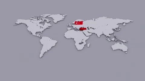 Turkey Flag on Extruded World Map Stock Footage 346315487
