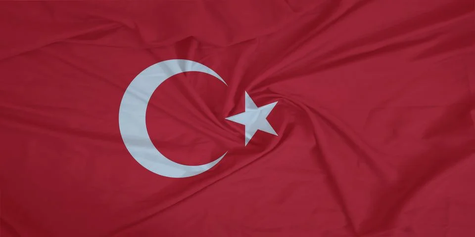 Turkey Flag fabric rippling in the wind Stock Photos