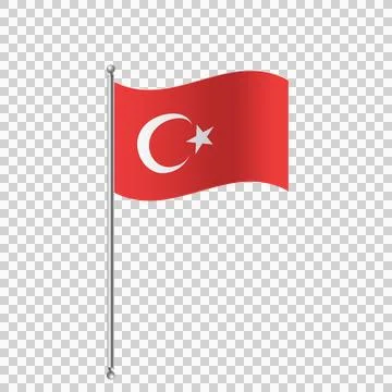 Turkey flag on flagpole waving in wind on transparent background. Illustrazione stock