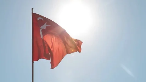 Turkey flag flies in the wind Stock Footage 128709787