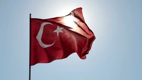 Turkey flag flies in the wind Stock Footage 128709792