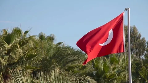 Turkey flag flies in the wind 库存影片 128709802