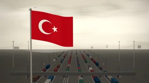 Turkey Flag Flying Over Railroad Freight Rail Yard seamless loop Stock Footage 344787097