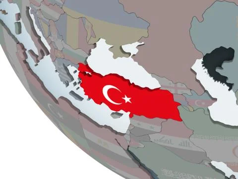 Turkey with flag on globe Illustrazione stock