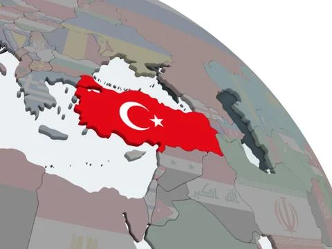 Turkey with flag on globe Stock Illustration