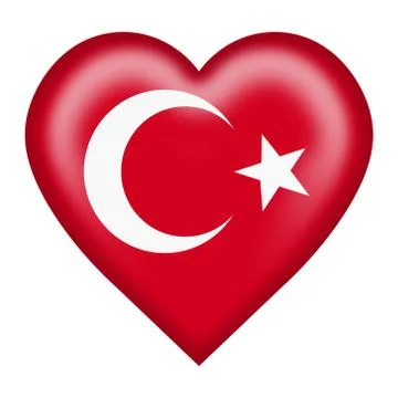 Turkey flag heart button red crescent moon star 3d illustration isolated on Stock Illustration
