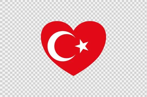 Turkey flag in heart shape isolated  on png or transparent  background,Symbol Illustrazione stock