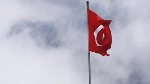 Turkey Flag high in the sky Stock Footage 74677222