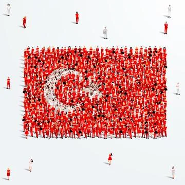 Turkey Flag. A large group of people form Turkish flag. Vector Illustration. Stock Illustration