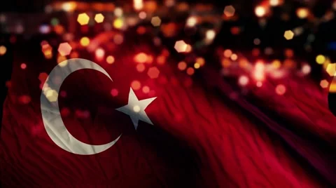 Turkey Flag Light Night Bokeh Abstract Loop Animation 4K Stock Footage 47676024