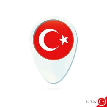 Turkey flag location map pin icon on white background. Stock Illustration