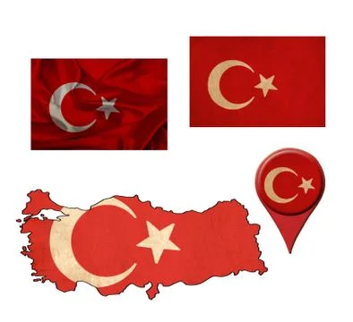 Turkey flag, map and map pointers Stock Illustration