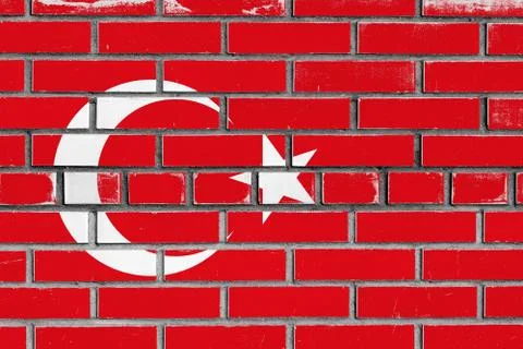 Turkey flag painted on bricks wall Stock Photos