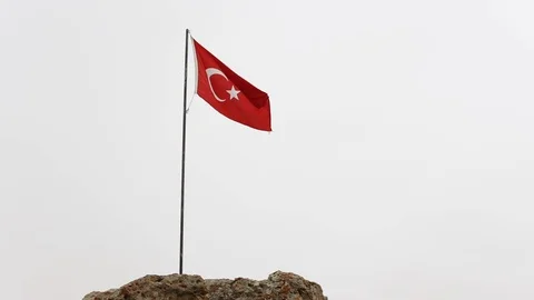 Turkey Flag On The Rock Stock Footage 123669196