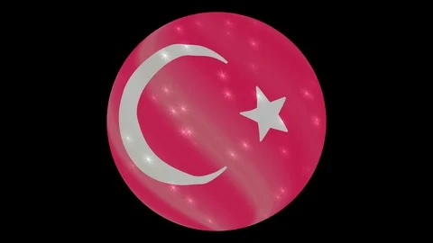 Turkey flag in a round ball rotates. Flicker and shine. Animation loop Stock Footage 110406206