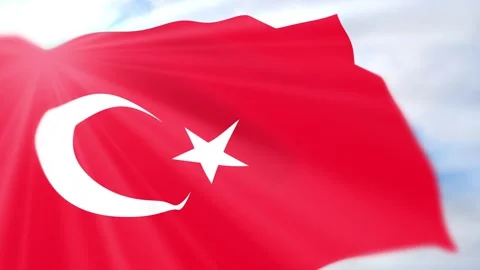Turkey Flag Seamless Loop 4k 60fps on Sky Background Stock Footage 340621103