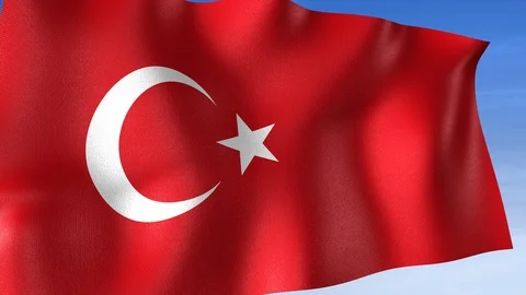 Turkey Flag - Set of 3 Angles with Masks [3WaveSeries] Stock Footage 104584271