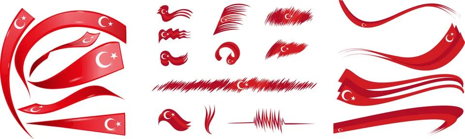 Turkey flag set elements, vector illustration on a white background Stock Illustration