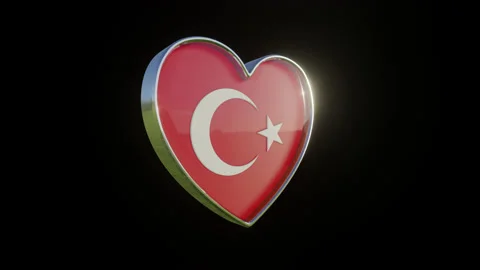 Turkey Flag in the Shape of 3D Heart. Video stock 134521498