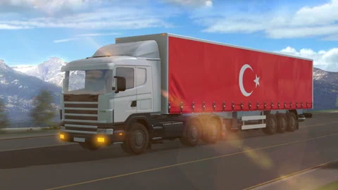 Turkey flag shown on the side of a large truck Stock Footage 122106631