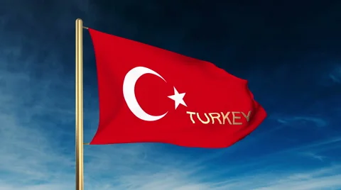 Turkey flag slider style with title. Waving in the wind with cloud background Stock Footage 47985628