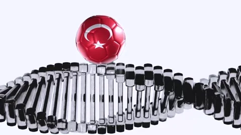 Turkey flag soccer ball spinning over DNA molecule 3D animation 4K seamless loop Stock Footage 332175657