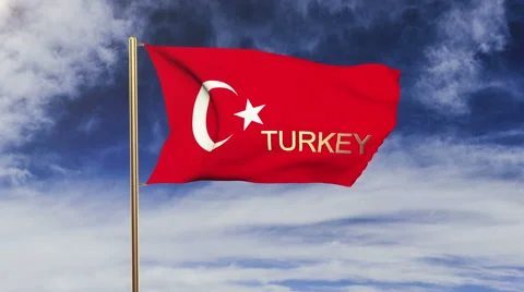 Turkey flag with title waving in the wind. Looping sun rises style.  Animation Stock Footage 47986273