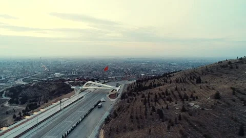 Turkey flag. turkish flag at the top of the mountain.Flag of Turkey. in konya Stock Footage 139260368