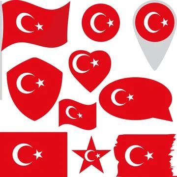 Turkey flag vector icons and logos, different shapes perfect for patriotic .. Stock Illustration