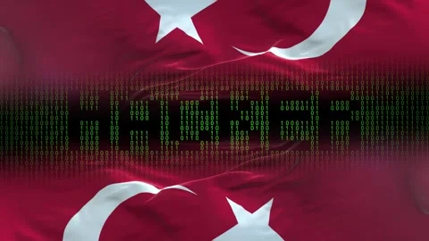 Turkey flag - Waving flag on matrix binary code background Stock Footage 321420667