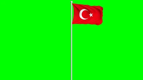 Turkey Flag Waving Fluttering on Wind Loopable Green Blue Screen Matte Stock Footage 77569465