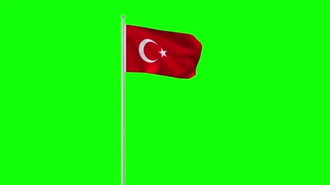 Turkey flag waving on Green Backgrounds. Chroma key. Stock Footage 168149149