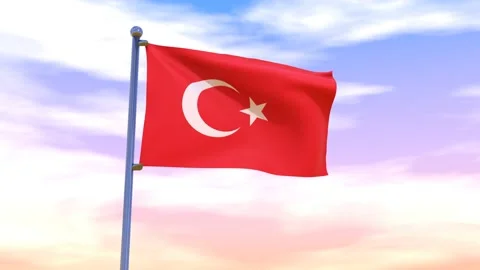 Turkey Flag waving in the high wind Stock Footage 155459333