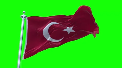 Turkey Flag Waving in Loopable and Textured green screen background Stock Footage 296875940