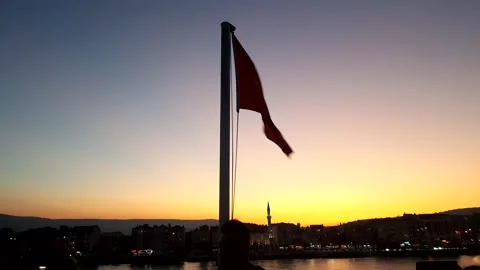 Turkey flag waving with the sunset evening background Stock Footage 201642863