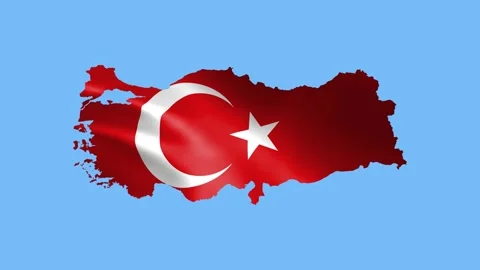 Turkey flag waving in wind and zoom to reveal the Country Border Map animation Stock Footage 322522663
