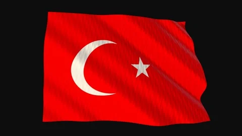 Turkey flag waving in the wind on a black background 스톡 동영상 343214593
