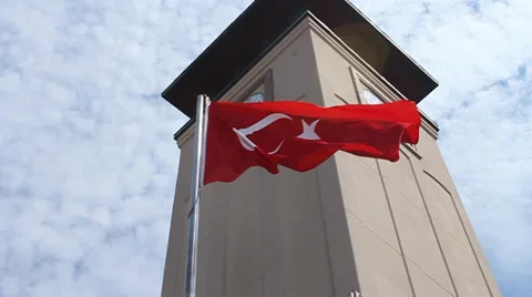 Turkey Flag Waving in the Wind at Koc University Stock Footage 34242231