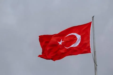 Turkey flag waving on the wind Stock Photos